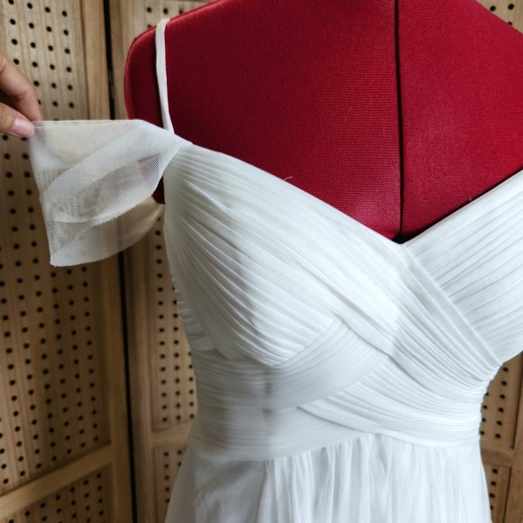 Galina 4 Wedding Dress Tulle A Line Swag Sleeve Classic Gown Strapless Pleated - Picture 9 of 10